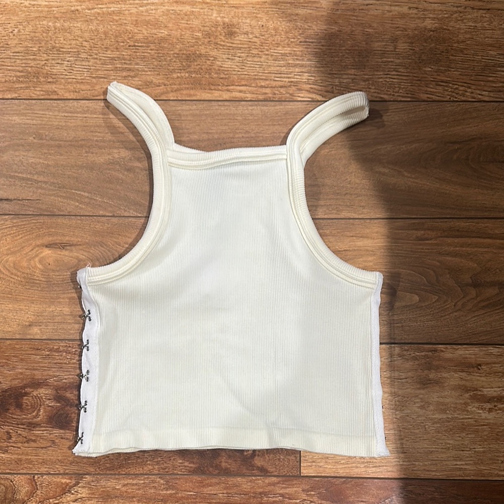 Forever 21 White Ribbed Crop Tank Top